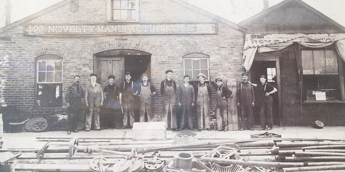 vintage metal workers building